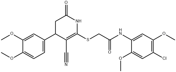 N-(4-chloro-2,5-dimethoxyphenyl)-2-{[3-cyano-4-(3,4-dimethoxyphenyl)-6-oxo-1,4,5,6-tetrahydro-2-pyridinyl]sulfanyl}acetamide Struktur