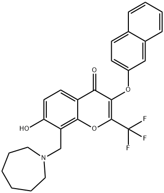 8-(1-azepanylmethyl)-7-hydroxy-3-(2-naphthyloxy)-2-(trifluoromethyl)-4H-chromen-4-one Struktur