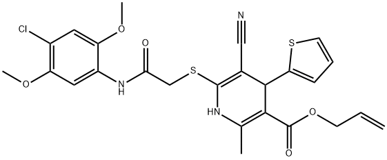 allyl 6-{[2-(4-chloro-2,5-dimethoxyanilino)-2-oxoethyl]sulfanyl}-5-cyano-2-methyl-4-(2-thienyl)-1,4-dihydro-3-pyridinecarboxylate Struktur