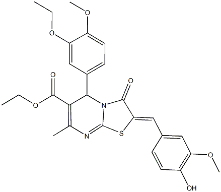 ethyl 5-(3-ethoxy-4-methoxyphenyl)-2-(4-hydroxy-3-methoxybenzylidene)-7-methyl-3-oxo-2,3-dihydro-5H-[1,3]thiazolo[3,2-a]pyrimidine-6-carboxylate Struktur