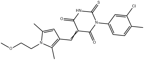 1-(3-chloro-4-methylphenyl)-5-{[1-(2-methoxyethyl)-2,5-dimethyl-1H-pyrrol-3-yl]methylene}-2-thioxodihydro-4,6(1H,5H)-pyrimidinedione Struktur