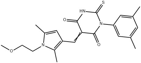 1-(3,5-dimethylphenyl)-5-{[1-(2-methoxyethyl)-2,5-dimethyl-1H-pyrrol-3-yl]methylene}-2-thioxodihydro-4,6(1H,5H)-pyrimidinedione Struktur