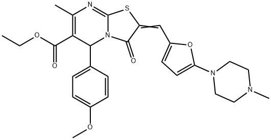 ethyl 5-(4-methoxyphenyl)-7-methyl-2-{[5-(4-methyl-1-piperazinyl)-2-furyl]methylene}-3-oxo-2,3-dihydro-5H-[1,3]thiazolo[3,2-a]pyrimidine-6-carboxylate Struktur