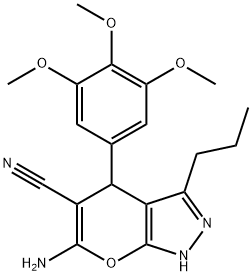 6-amino-3-propyl-4-(3,4,5-trimethoxyphenyl)-1,4-dihydropyrano[2,3-c]pyrazole-5-carbonitrile Struktur