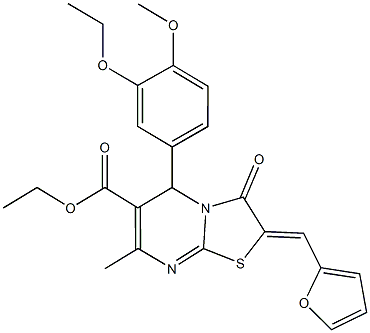 ethyl 5-(3-ethoxy-4-methoxyphenyl)-2-(2-furylmethylene)-7-methyl-3-oxo-2,3-dihydro-5H-[1,3]thiazolo[3,2-a]pyrimidine-6-carboxylate Struktur