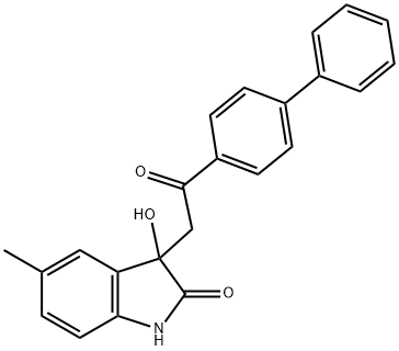 3-(2-[1,1'-biphenyl]-4-yl-2-oxoethyl)-3-hydroxy-5-methyl-1,3-dihydro-2H-indol-2-one Struktur