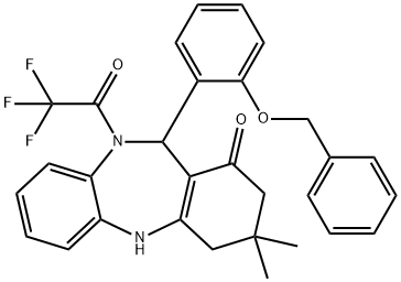 11-[2-(benzyloxy)phenyl]-3,3-dimethyl-10-(trifluoroacetyl)-2,3,4,5,10,11-hexahydro-1H-dibenzo[b,e][1,4]diazepin-1-one Struktur