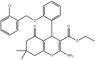 ethyl 2-amino-4-{2-[(2-chlorobenzyl)oxy]phenyl}-7,7-dimethyl-5-oxo-5,6,7,8-tetrahydro-4H-chromene-3-carboxylate Struktur