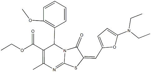 ethyl 2-{[5-(diethylamino)-2-furyl]methylene}-5-(2-methoxyphenyl)-7-methyl-3-oxo-2,3-dihydro-5H-[1,3]thiazolo[3,2-a]pyrimidine-6-carboxylate Struktur