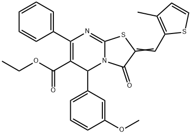 ethyl 5-(3-methoxyphenyl)-2-[(3-methyl-2-thienyl)methylene]-3-oxo-7-phenyl-2,3-dihydro-5H-[1,3]thiazolo[3,2-a]pyrimidine-6-carboxylate Struktur