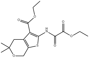 ethyl 2-{[ethoxy(oxo)acetyl]amino}-5,5-dimethyl-4,7-dihydro-5H-thieno[2,3-c]pyran-3-carboxylate Struktur