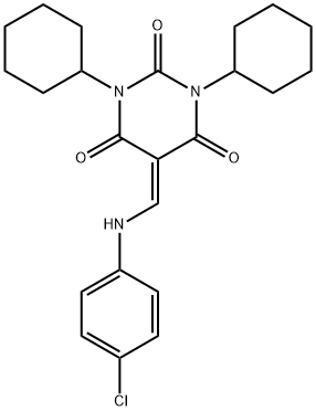 5-[(4-chloroanilino)methylene]-1,3-dicyclohexyl-2,4,6(1H,3H,5H)-pyrimidinetrione Struktur