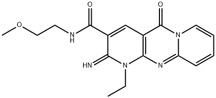 1-ethyl-2-imino-N-(2-methoxyethyl)-5-oxo-1,5-dihydro-2H-dipyrido[1,2-a:2,3-d]pyrimidine-3-carboxamide Struktur