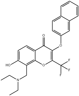 8-[(diethylamino)methyl]-7-hydroxy-3-(2-naphthyloxy)-2-(trifluoromethyl)-4H-chromen-4-one Struktur