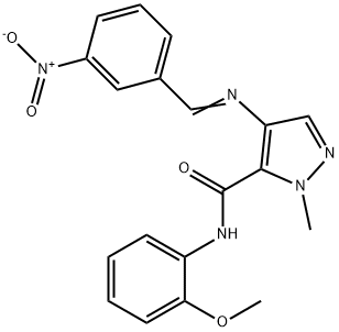 4-({3-nitrobenzylidene}amino)-N-(2-methoxyphenyl)-1-methyl-1H-pyrazole-5-carboxamide Struktur