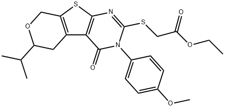 ethyl {[6-isopropyl-3-(4-methoxyphenyl)-4-oxo-3,5,6,8-tetrahydro-4H-pyrano[4',3':4,5]thieno[2,3-d]pyrimidin-2-yl]sulfanyl}acetate Struktur