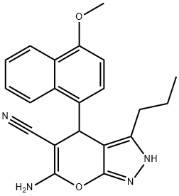 6-amino-4-(4-methoxy-1-naphthyl)-3-propyl-2,4-dihydropyrano[2,3-c]pyrazole-5-carbonitrile Struktur