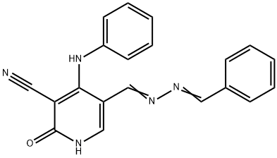 4-anilino-5-(2-benzylidenecarbohydrazonoyl)-2-oxo-1,2-dihydro-3-pyridinecarbonitrile Struktur