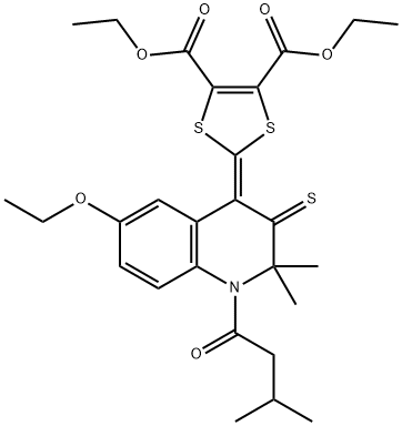 diethyl 2-(6-ethoxy-2,2-dimethyl-1-(3-methylbutanoyl)-3-thioxo-2,3-dihydro-4(1H)-quinolinylidene)-1,3-dithiole-4,5-dicarboxylate Struktur