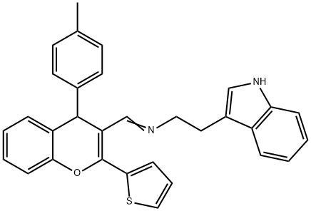 N-[2-(1H-indol-3-yl)ethyl]-N-{[4-(4-methylphenyl)-2-(2-thienyl)-4H-chromen-3-yl]methylene}amine Struktur