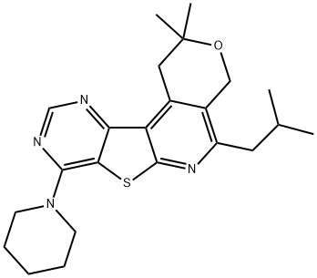 5-isobutyl-2,2-dimethyl-8-(1-piperidinyl)-1,4-dihydro-2H-pyrano[4'',3'':4',5']pyrido[3',2':4,5]thieno[3,2-d]pyrimidine Struktur