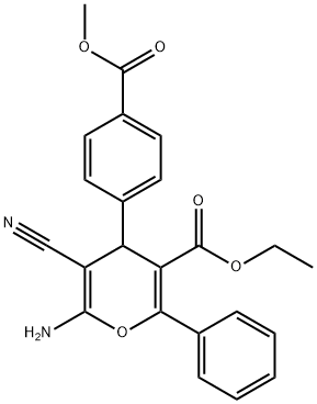 ethyl 6-amino-5-cyano-4-[4-(methoxycarbonyl)phenyl]-2-phenyl-4H-pyran-3-carboxylate Struktur