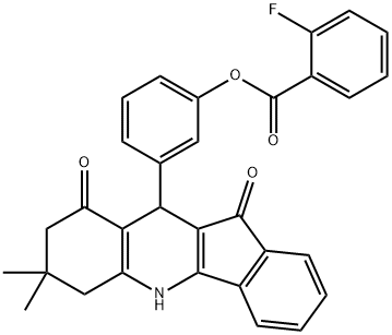 3-(7,7-dimethyl-9,11-dioxo-6,7,8,9,10,11-hexahydro-5H-indeno[1,2-b]quinolin-10-yl)phenyl 2-fluorobenzoate Struktur