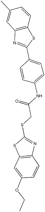 2-[(6-ethoxy-1,3-benzothiazol-2-yl)sulfanyl]-N-[4-(5-methyl-1,3-benzothiazol-2-yl)phenyl]acetamide Struktur