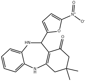 11-{5-nitro-2-furyl}-3,3-dimethyl-2,3,4,5,10,11-hexahydro-1H-dibenzo[b,e][1,4]diazepin-1-one Struktur