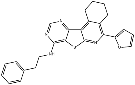 N-[5-(2-furyl)-1,2,3,4-tetrahydropyrimido[4',5':4,5]thieno[2,3-c]isoquinolin-8-yl]-N-(2-phenylethyl)amine Struktur