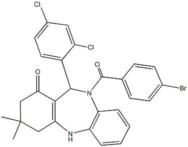 10-(4-bromobenzoyl)-11-(2,4-dichlorophenyl)-3,3-dimethyl-2,3,4,5,10,11-hexahydro-1H-dibenzo[b,e][1,4]diazepin-1-one Struktur