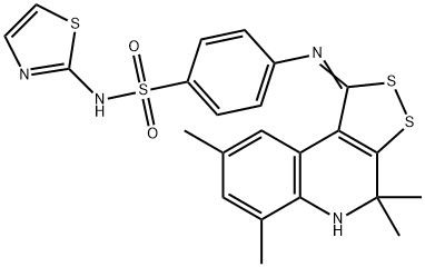 4-[(4,4,6,8-tetramethyl-4,5-dihydro-1H-[1,2]dithiolo[3,4-c]quinolin-1-ylidene)amino]-N-(1,3-thiazol-2-yl)benzenesulfonamide Struktur