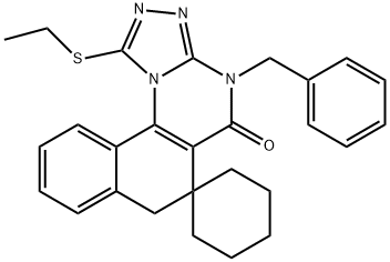 1-(ethylsulfanyl)-4-benzyl-6,7-dihydrospiro(benzo[h][1,2,4]triazolo[4,3-a]quinazoline-6,1'-cyclohexane)-5(4H)-one Struktur