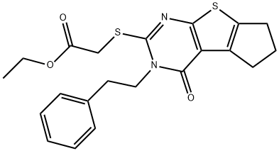 ethyl {[4-oxo-3-(2-phenylethyl)-3,5,6,7-tetrahydro-4H-cyclopenta[4,5]thieno[2,3-d]pyrimidin-2-yl]sulfanyl}acetate Struktur