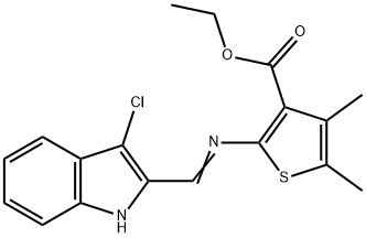 ethyl 2-{[(3-chloro-1H-indol-2-yl)methylene]amino}-4,5-dimethyl-3-thiophenecarboxylate Struktur