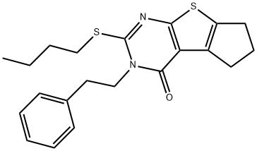 2-(butylsulfanyl)-3-(2-phenylethyl)-3,5,6,7-tetrahydro-4H-cyclopenta[4,5]thieno[2,3-d]pyrimidin-4-one Struktur