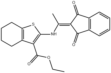 ethyl 2-{[1-(1,3-dioxo-1,3-dihydro-2H-inden-2-ylidene)ethyl]amino}-4,5,6,7-tetrahydro-1-benzothiophene-3-carboxylate Struktur