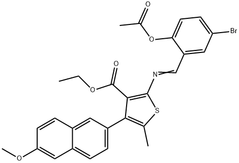 ethyl 2-{[2-(acetyloxy)-5-bromobenzylidene]amino}-4-(6-methoxy-2-naphthyl)-5-methyl-3-thiophenecarboxylate Struktur