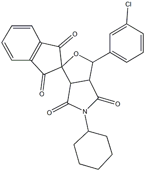 5-cyclohexyl-1-(3-chlorophenyl)-3a,6a-dihydrosprio[1H-furo[3,4-c]pyrrole-3,2'-(1'H)-indene]-1',3',4,6(2'H,3H,5H)-tetrone Struktur