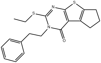 2-(ethylsulfanyl)-3-(2-phenylethyl)-3,5,6,7-tetrahydro-4H-cyclopenta[4,5]thieno[2,3-d]pyrimidin-4-one Struktur