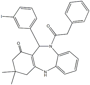 11-(3-iodophenyl)-3,3-dimethyl-10-(phenylacetyl)-2,3,4,5,10,11-hexahydro-1H-dibenzo[b,e][1,4]diazepin-1-one Struktur