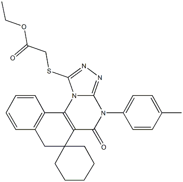 ethyl {[4-(4-methylphenyl)-5-oxo-4,5,6,7-tetrahydrospiro(benzo[h][1,2,4]triazolo[4,3-a]quinazoline-6,1'-cyclohexane)-1-yl]sulfanyl}acetate Struktur