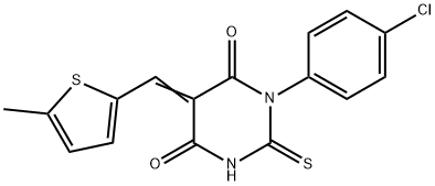 1-(4-chlorophenyl)-5-[(5-methyl-2-thienyl)methylene]-2-thioxodihydro-4,6(1H,5H)-pyrimidinedione Struktur