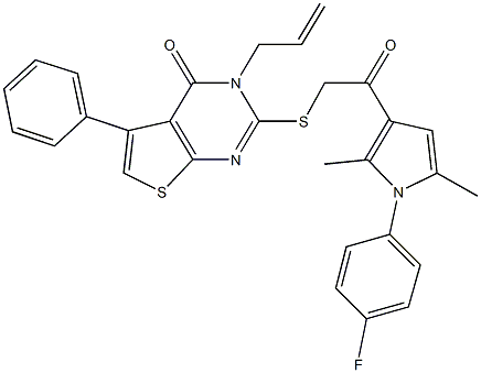 3-allyl-2-({2-[1-(4-fluorophenyl)-2,5-dimethyl-1H-pyrrol-3-yl]-2-oxoethyl}sulfanyl)-5-phenylthieno[2,3-d]pyrimidin-4(3H)-one Struktur