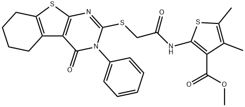 methyl 4,5-dimethyl-2-({[(4-oxo-3-phenyl-3,4,5,6,7,8-hexahydro[1]benzothieno[2,3-d]pyrimidin-2-yl)sulfanyl]acetyl}amino)thiophene-3-carboxylate Struktur