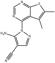 5-amino-1-(5,6-dimethylthieno[2,3-d]pyrimidin-4-yl)-1H-pyrazole-4-carbonitrile Struktur