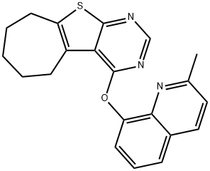 2-methyl-8-quinolinyl 6,7,8,9-tetrahydro-5H-cyclohepta[4,5]thieno[2,3-d]pyrimidin-4-yl ether Struktur