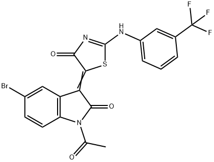 1-acetyl-5-bromo-3-(4-oxo-2-[3-(trifluoromethyl)anilino]-1,3-thiazol-5(4H)-ylidene)-1,3-dihydro-2H-indol-2-one Struktur