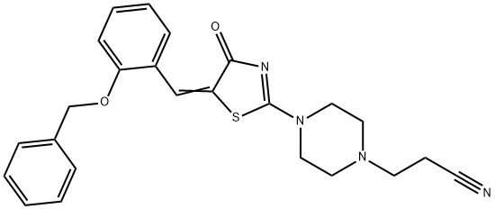 3-(4-{5-[2-(benzyloxy)benzylidene]-4-oxo-4,5-dihydro-1,3-thiazol-2-yl}-1-piperazinyl)propanenitrile Struktur