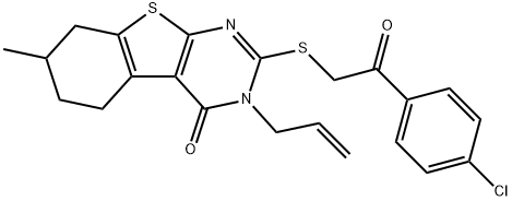 3-allyl-2-{[2-(4-chlorophenyl)-2-oxoethyl]sulfanyl}-7-methyl-5,6,7,8-tetrahydro[1]benzothieno[2,3-d]pyrimidin-4(3H)-one Struktur